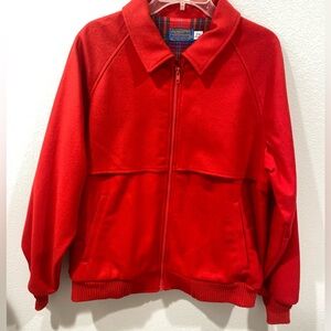 Vintage Pendleton Vibrant Red Wool zip up coat plaid print inside